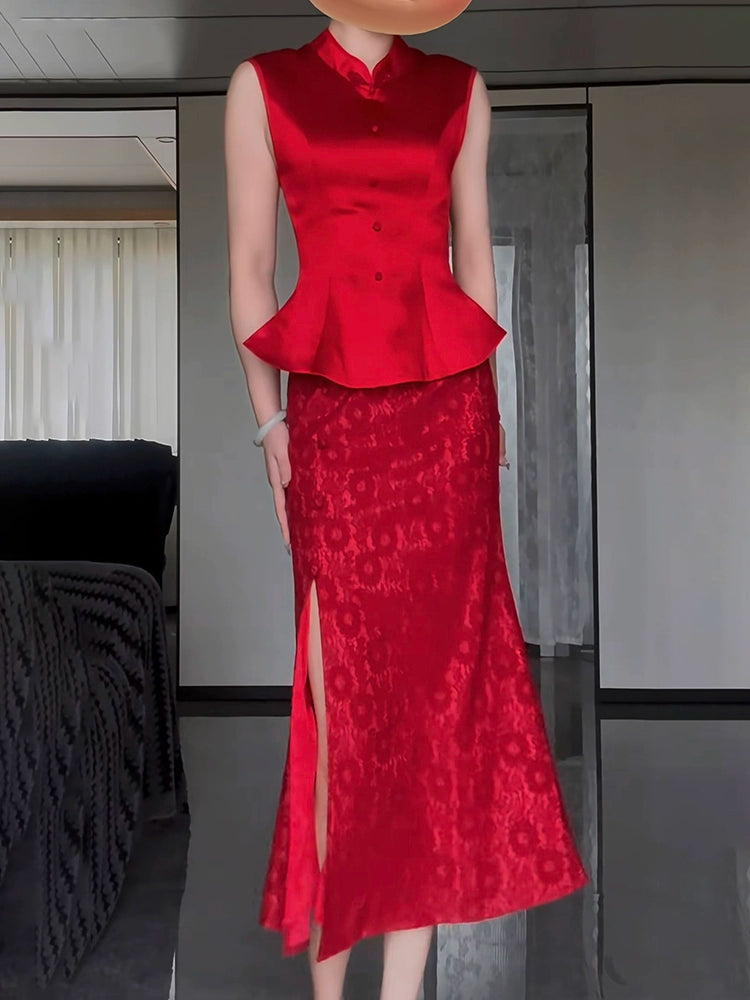 New Chinese morning gown bride wedding engagement retro fishtail dress temperament red wedding return banquet dress