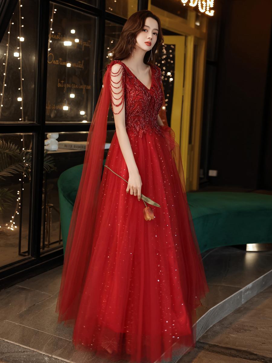 2025 Red toasts 2025 spring new bridal evening dress engagement socialite light luxury niche temperament dress