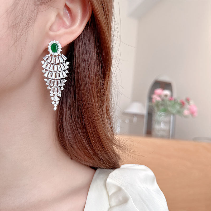 2025 Flowering with the same elegance temperament exaggerated zircon earrings full of colored treasures heavy industry earrings bridal banquet earrings