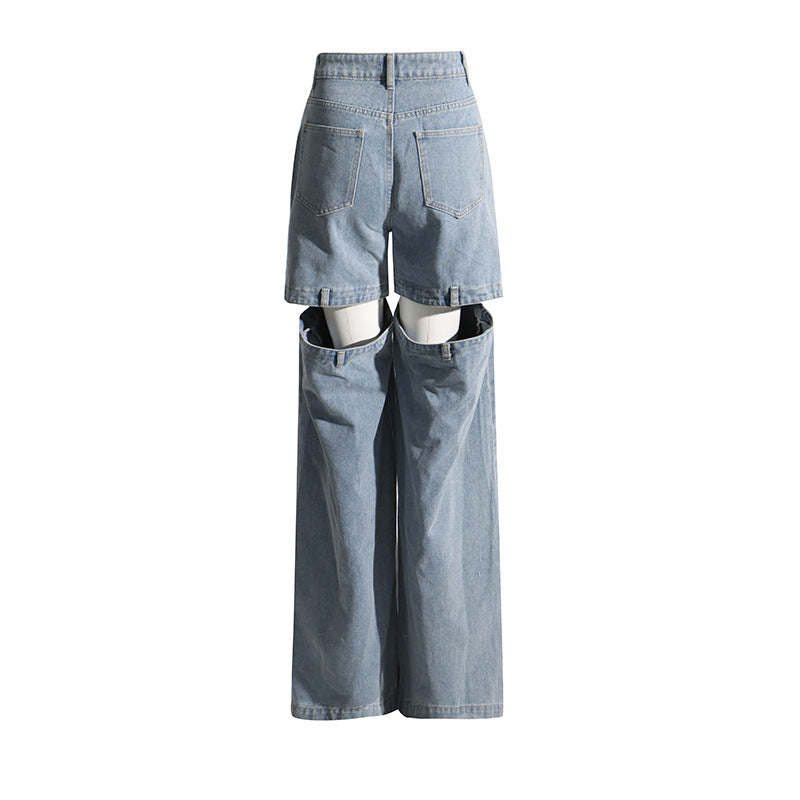 Super Loose Slimming Zhongshan Wide-Leg Pants 2025 Spring New Niche Style Unique Design Open-Leg Jeans for Women