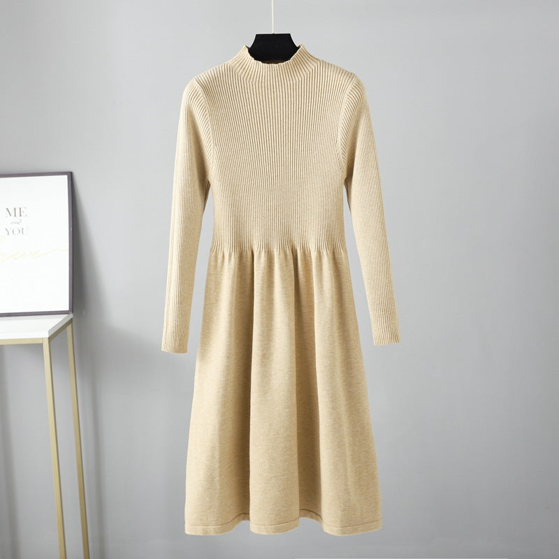 ZllKl Semi-turtleneck knitted dress New autumn and winter new long-sleeved waist bottom slim black sweater skirt women