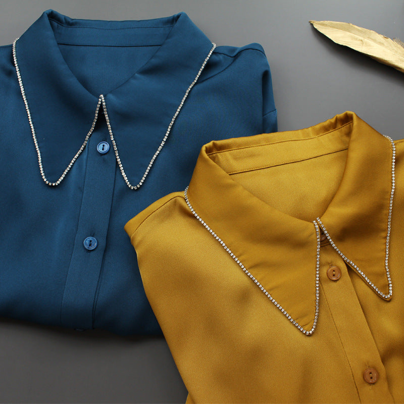 Silk shirt women's mulberry silk shirt summer summer new commuter long-sleeved square collar design niche top
