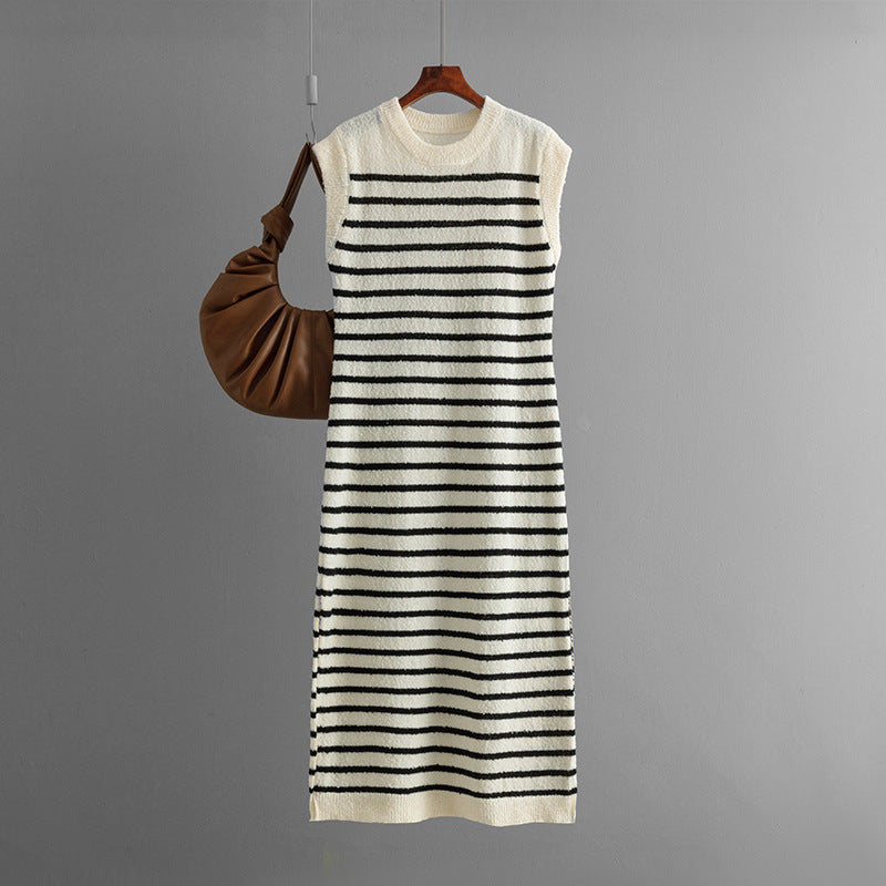 ZllKl New summer new slim-fit intercolor women's knitted sweater striped long dress fashion dress