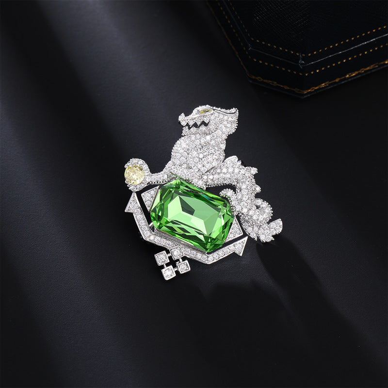 2025 High-end luxury emerald unicorn brooch light luxury high-end jewelry crystal corsage elegant coat suit jewelry