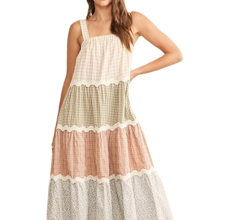Zllk Summer New Cross-Border European and American Women's Clothing Wave Pattern Suspender Dress Multicolor Printing Cake Dress