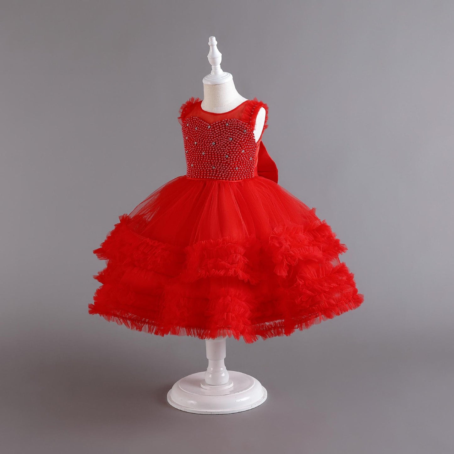 ZllKl High-End Girls Evening Dress Summer Performance Host Dress Flower Girl Dress Children Princess Dress One Year Old Celebration Dress