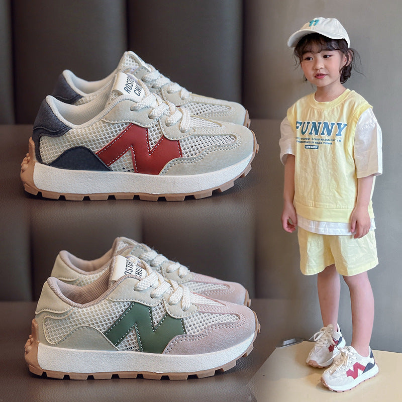 ZllKl Girls' Shoes New Spring and Summer Medium and Large Children's Sneakers Children's Mesh Single-Layer Shoes Summer Breathable Mesh Dad Shoes