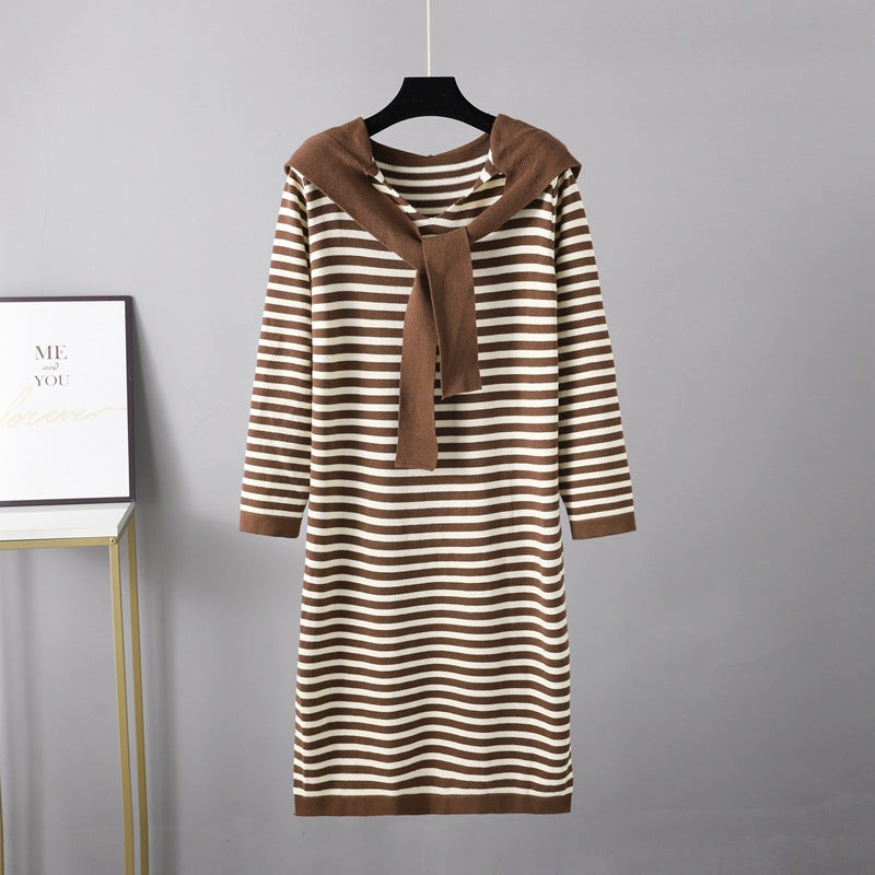 ZllKl New autumn and winter new striped age-reducing and thin long knitted sweater shawl temperament 2025 style sweater women's dress