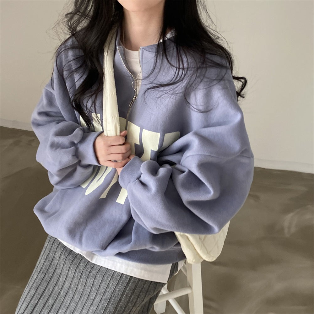 ZLLKL 2025 Wholesale baseball collar zipper sweater women's autumn women's clothing loose thickened thin Korean velvet large size spring and autumn