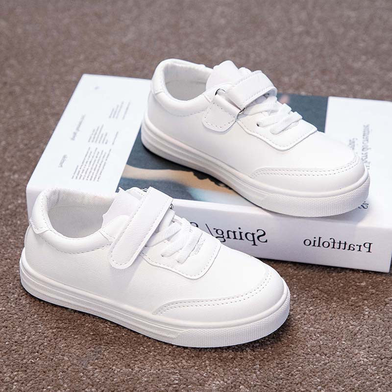 ZllKl Children's White Shoes Autumn New Korean Style Primary School Student Soft Bottom White Board Shoes Boys and Girls Sports Shoes