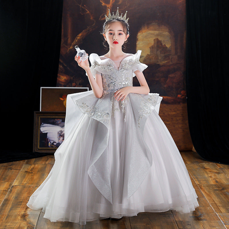 ZllKl Children's Dress Princess Dress Girls Costume for Piano Performance High-End Trailing Host Evening Dress Model Catwalk Dress