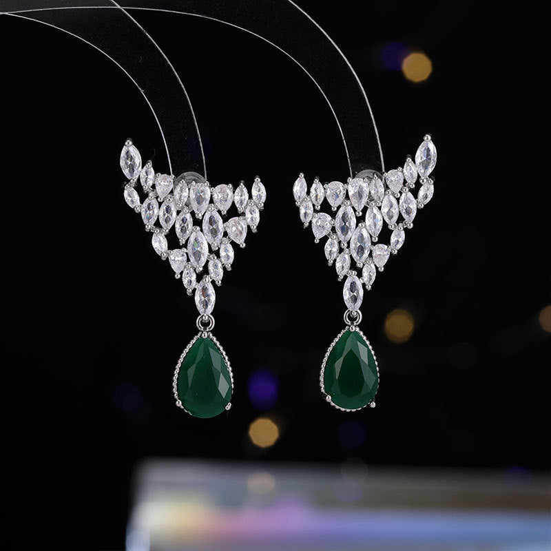2025 S925 Silver Needle Earrings Wholesale Tide popular New Heavy Industry Design Sense Geometric Triangle Fishtail Water Drop Zircon Earrings