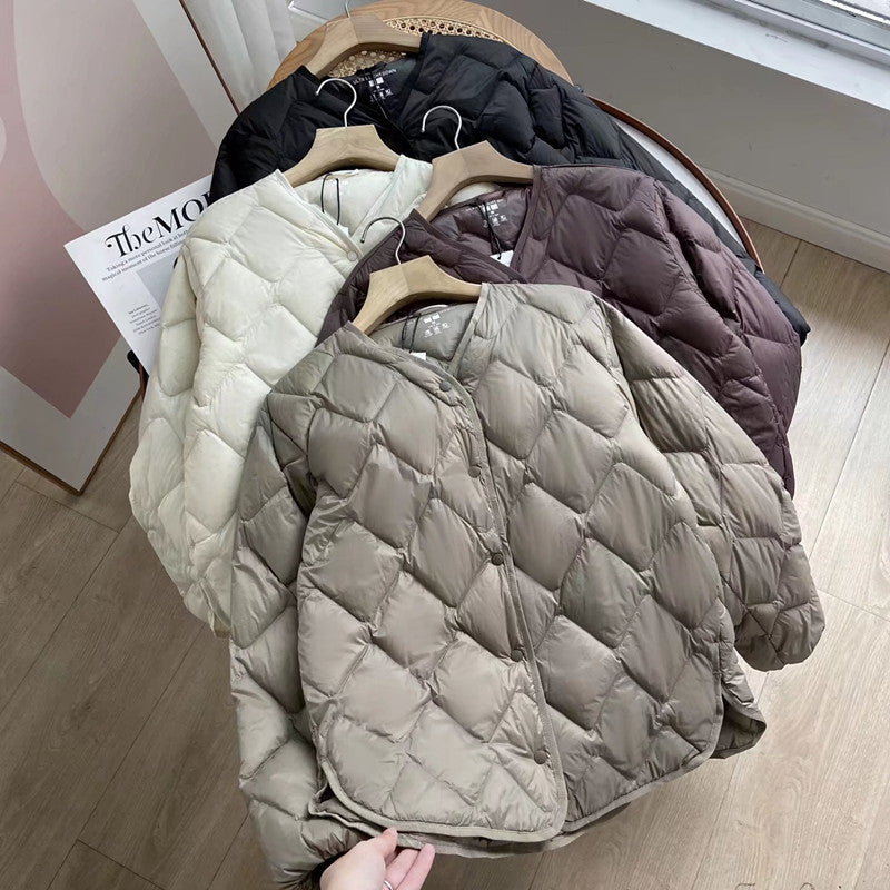 Autumn and winter new women's clothing light down jacket casual jacket corrugated inside stacked inside shirt 450453