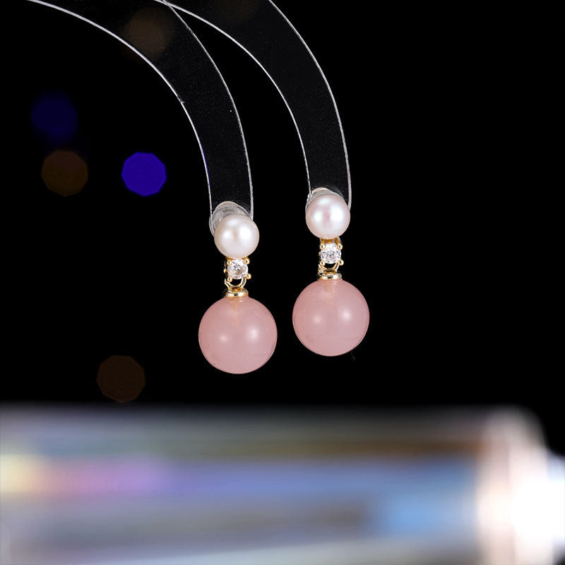 2025 popular New Chinese Natural Freshwater Pearl Earrings Women's Fashion Simple Temperament Agate Candy Color Earrings