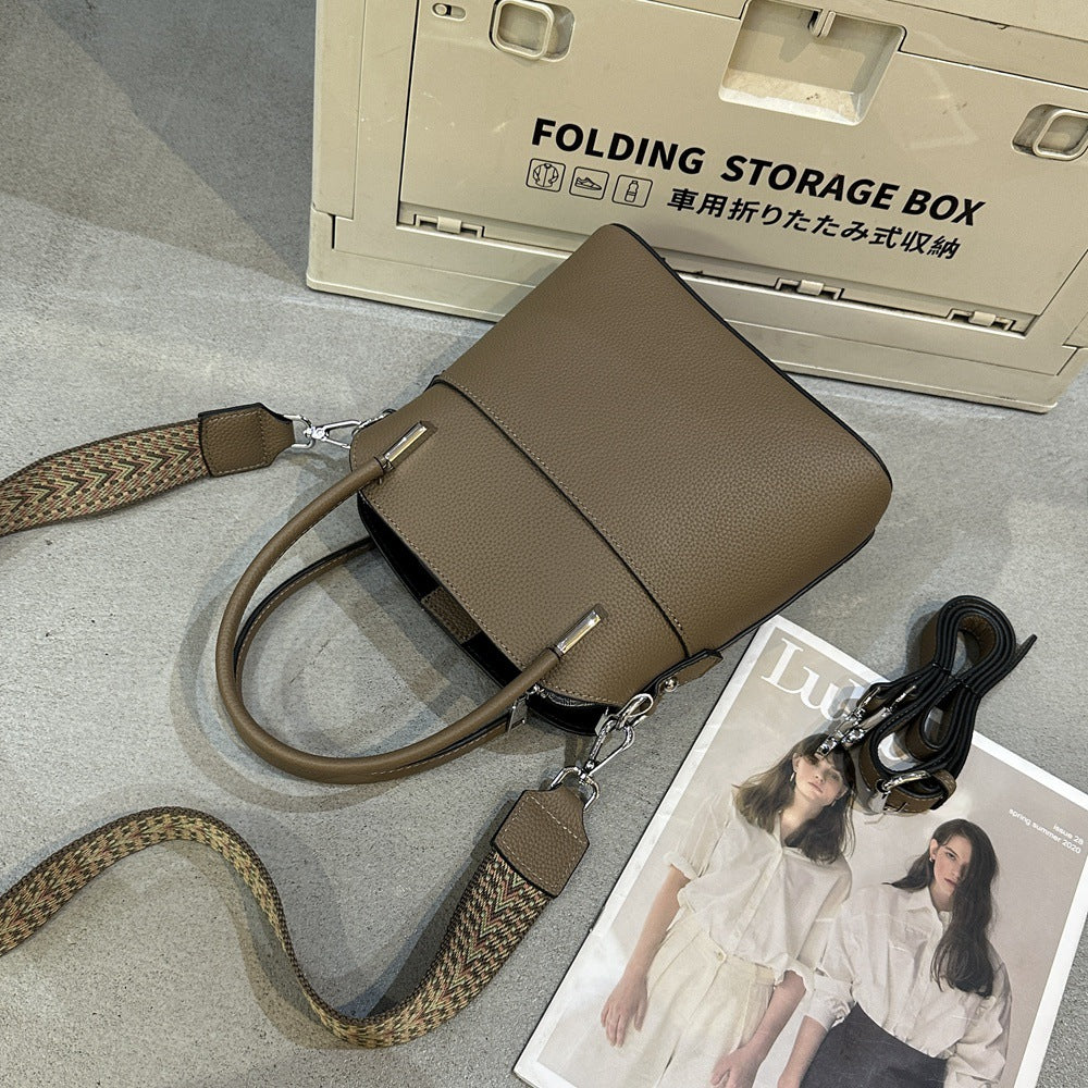 Women's bag live New leather bucket bag high-end sense first-layer cowhide handbag fashion shoulder messenger bag 9830
