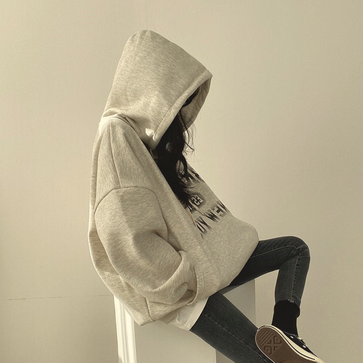 ZLLKL 2025 Korean version of thin letter sweater women's hooded autumn women's clothing autumn and winter thickened fleece jacket large size top