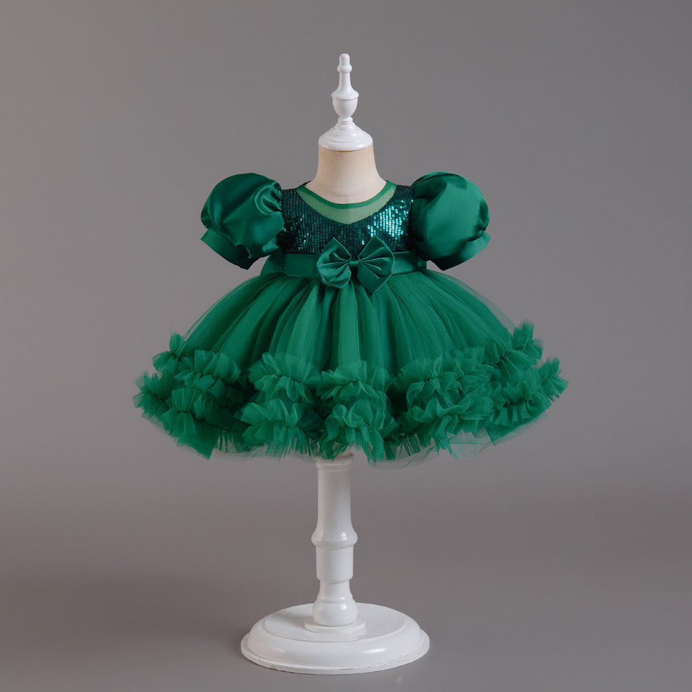 ZllKl Princess Dress Girl Tulle Tutu Flower Girl Wedding Dress Little Girl Catwalk Children Evening Dress Host Costume for Piano Performance