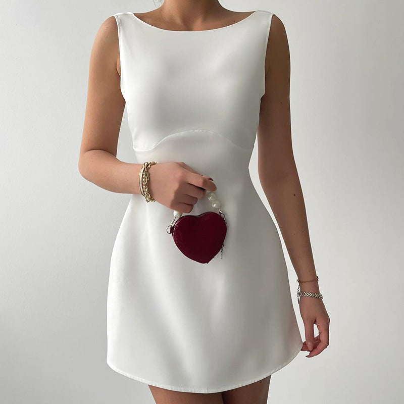 2025 Q24DS228 New women's clothing summer new solid color sleeveless backless slim high waist A-word short dress