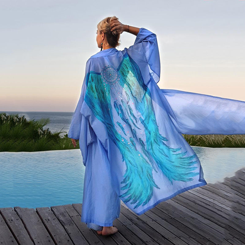 2025 printed blouse women's Manga Ocean Wings series sexy Muse long cardigan swimsuit with women