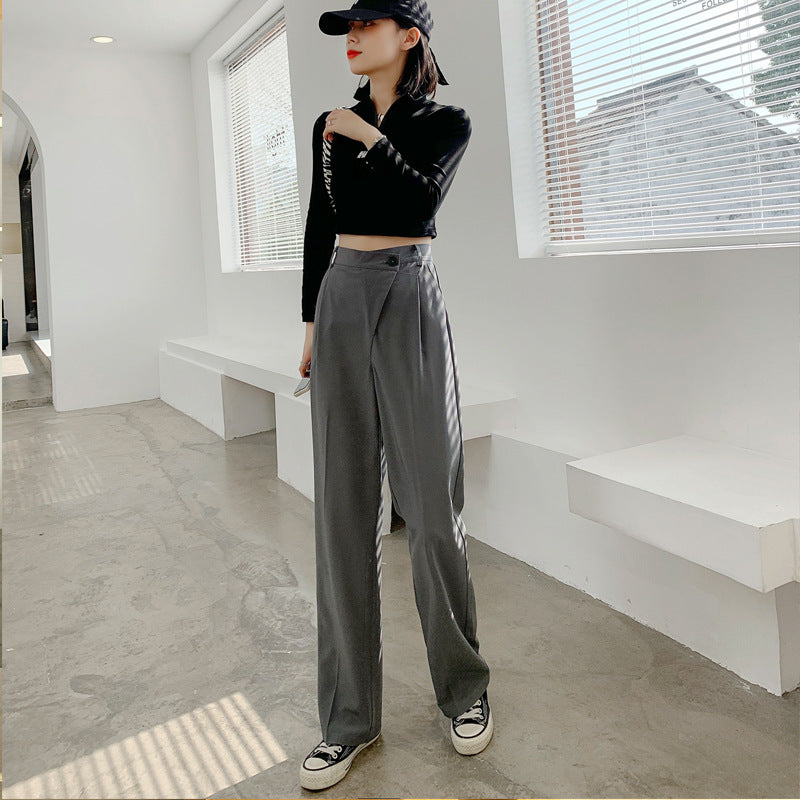 ZllKl Suit Pants Women Straight Loose High Waist Slimming Spring and Summer New Casual Mop Pants Drooping Wide-Leg Pants