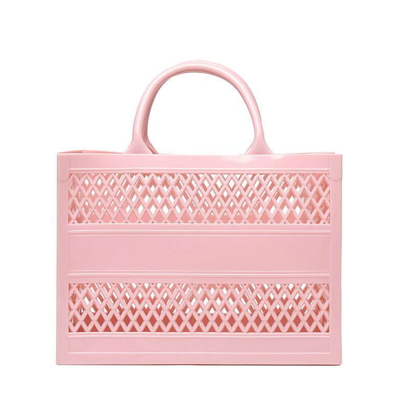 ZLLKL 2025 Trendy PVC Barbie Jelly Bag ins Beach Bag Large Capacity Storage Hollow Beach Bag Shopping Basket Portable Customization