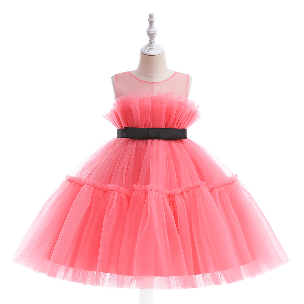 ZllKl One Year Old Celebration Dress Foreign Trade New Popular Girls Color Matching Pettiskirt Cake Dress Children's Dress