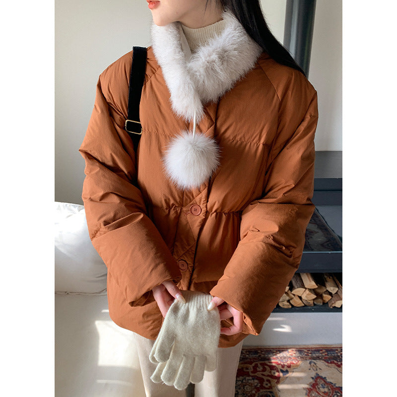 GIERRT Edinburgh, white duck down fur collar scarf down jacket women's autumn bread jacket loose atmosphere coat