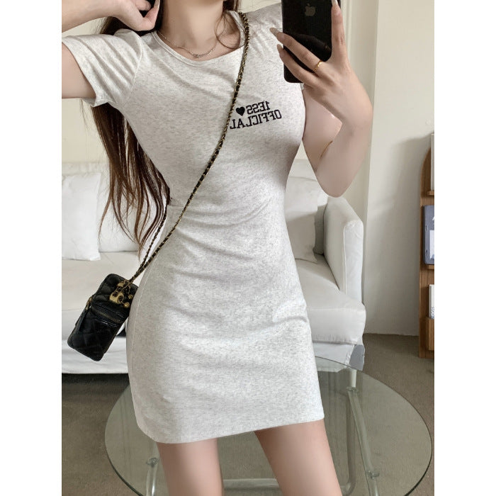 Hot Girl Pure Desire Style Embroidered Letters Dress Women's 2025 Summer Slim Fit Slimming Sheath A- line Midi Dress