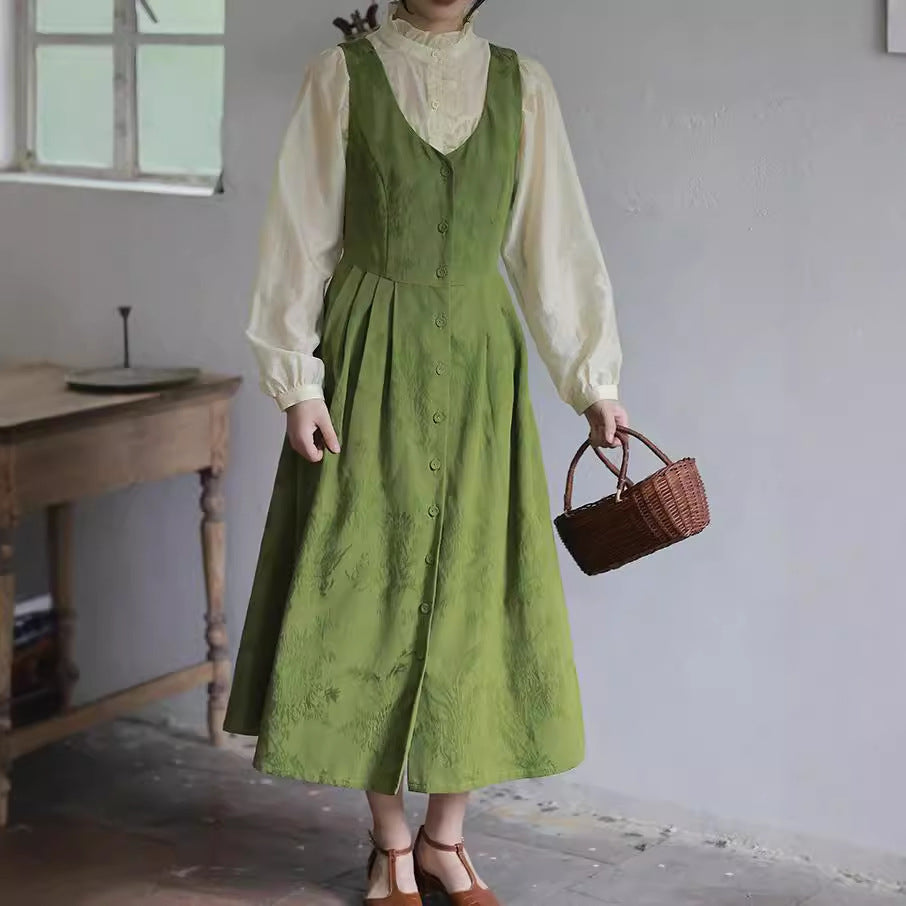 2025 style spring swing dress, high waist dress, jacquard literary sleeveless vest skirt women 220931