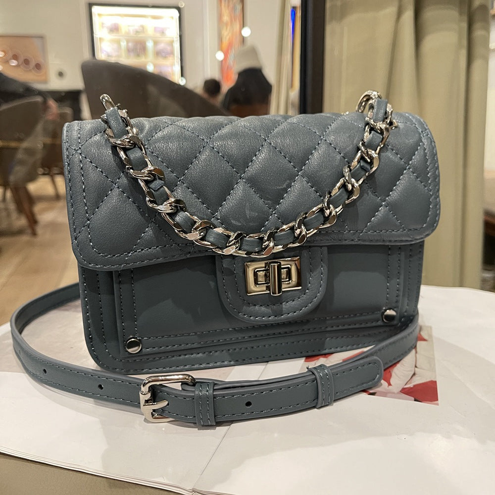 2025 Premium one-shoulder leather small bag Crossbody chain bag first-layer calfskin rhombus bag Small square bag 852