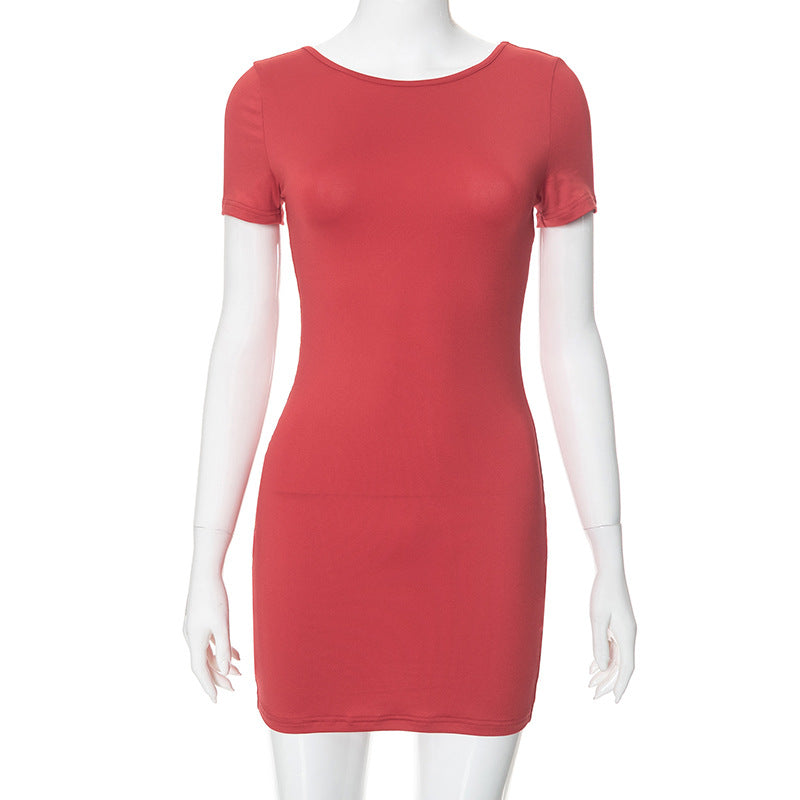 2025 D24DS118 New women's clothing summer new simple pure desire solid color backless waist hip dress women