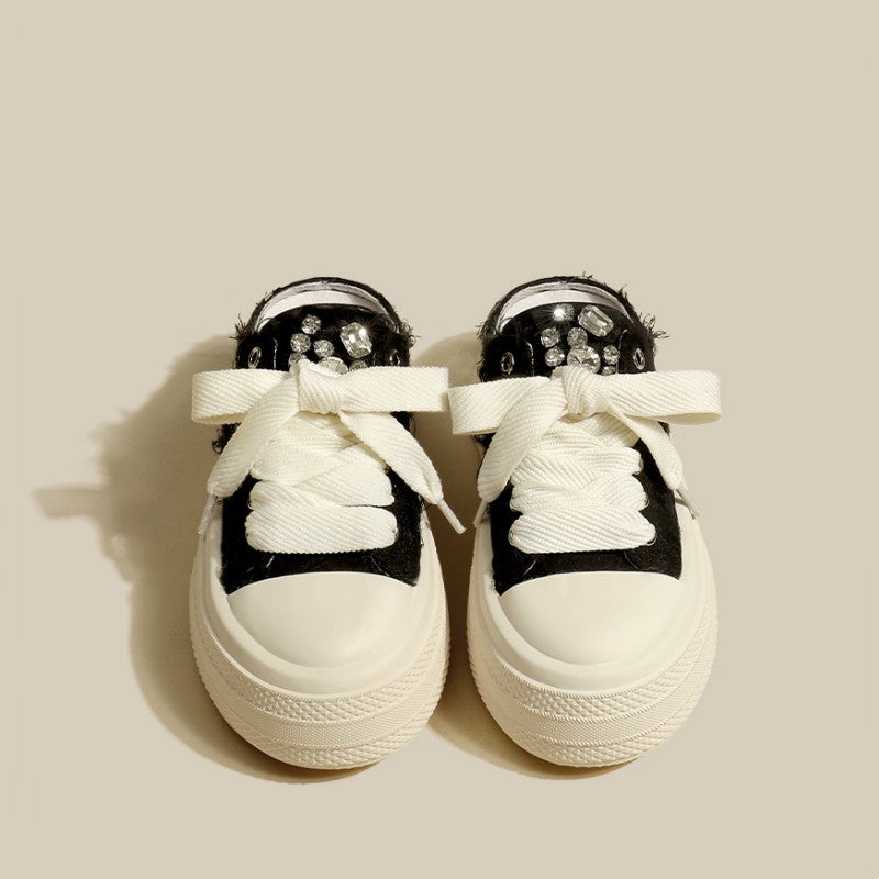 ZllKl Thick Bottom Toe Cap Half Slippers Women's Outdoor Wear Summer New Korean Style Fashionable All-Matching Casual Lace up Canvas Shoes