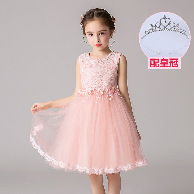 ZllKl Children's Dress Summer Hot Sale Flower Girl Puffy Gauze Princess Dress Girl Baby Host Costume for Piano Performance Skirt