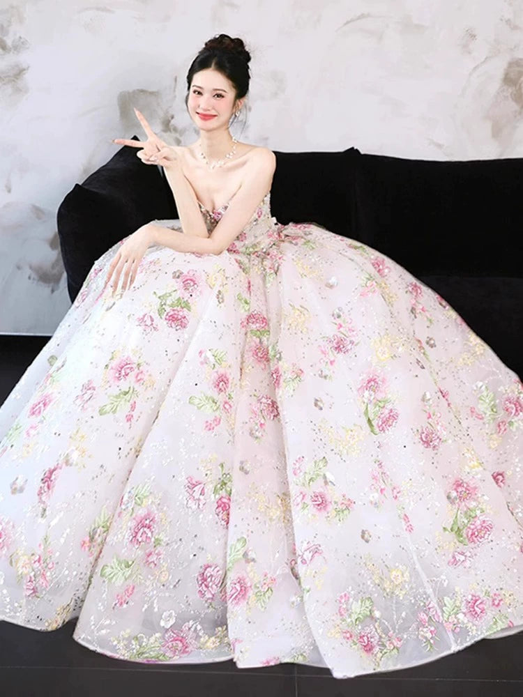 Flower fairy engagement evening dress bride morning robe morning shot high-end heavy industry student day bar mitzvah princess dress
