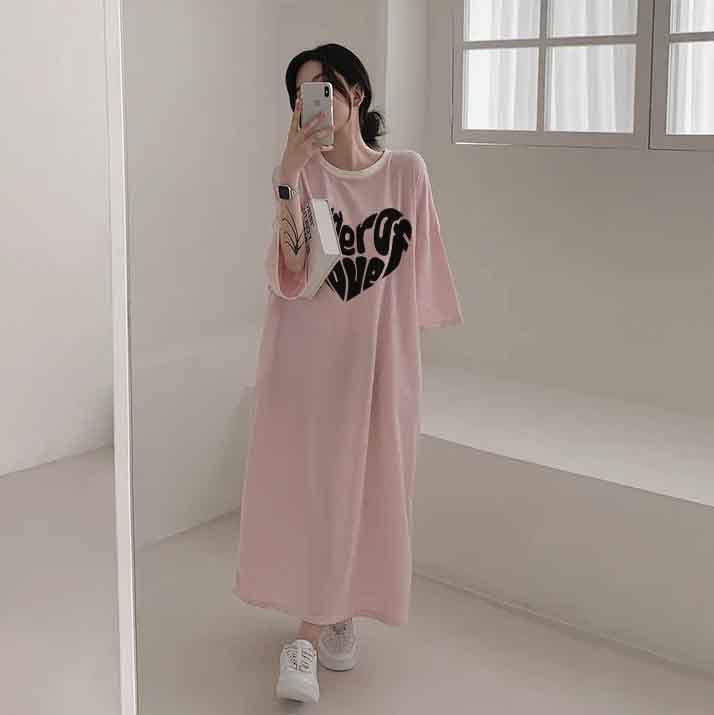 ZllKl 2025Manufacturer pure cotton short-sleeved T-shirt skirt women's summer popular new Korean version Popular style printing loose casual medium and long even