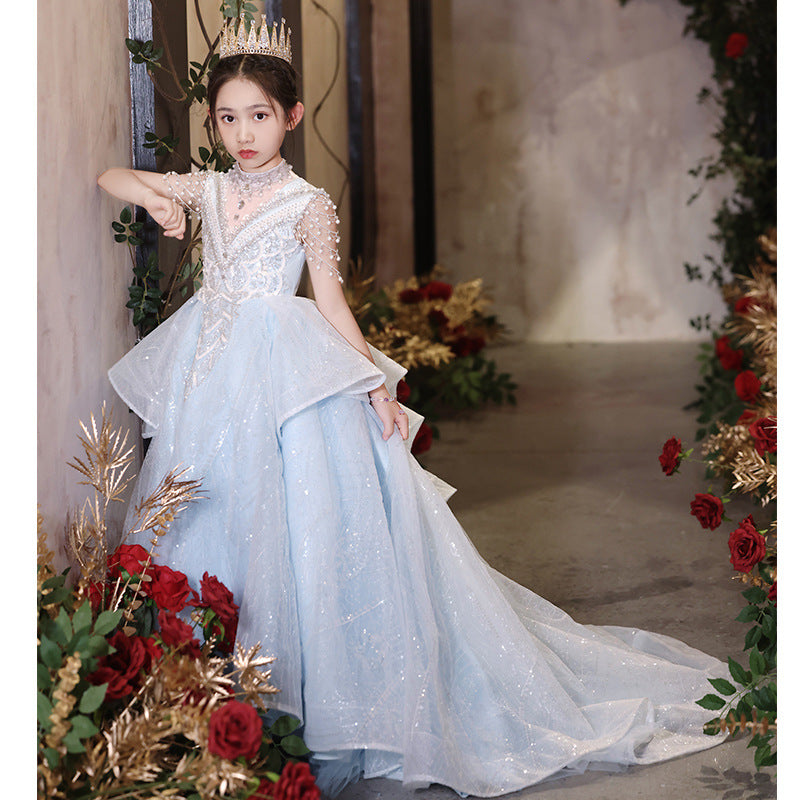 ZllKl Girl's Host Evening Dress Princess Dress Children's Catwalk Trailing Flower Girl Piano Performance Costume High-End Affordable Luxury