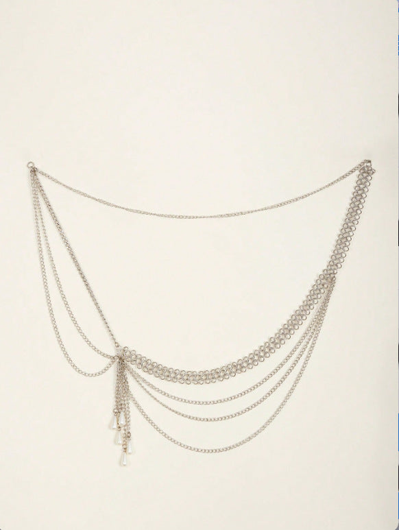 FB3360 2025 waist chain water drop pearl fringed chain pendant multi-layer wave pendulum chain waist chain waist decoration
