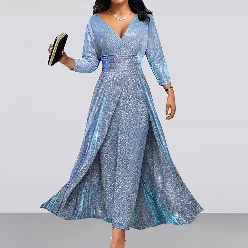 2025 Popular trade banquet dress skirt ins double-sided pendulum sequined large skirt tube top sexy fashion jumpsuit