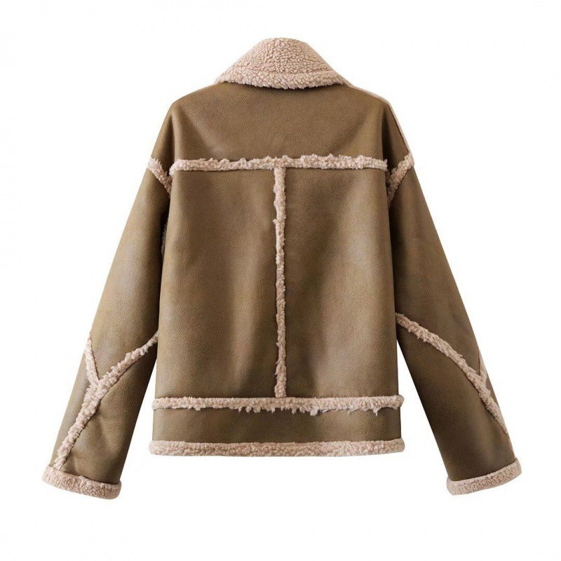 Cross-border 2025 European and American autumn and winter new anti-season explosion fur integrated splicing fleece double-sided jacket jacket women