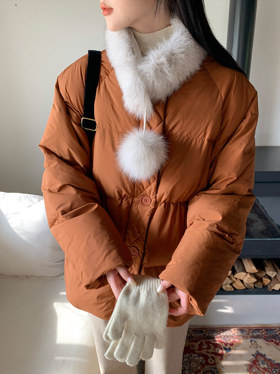 GIERRT Edinburgh, white duck down fur collar scarf down jacket women's autumn bread jacket loose atmosphere coat