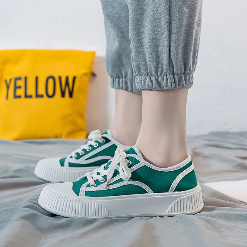 ZllKl Women's Canvas Shoes New Summer Spring and Autumn Fashionable Ins Versatile Biscuit Board Shoes Thick Bottom Leisure Cloth Shoes