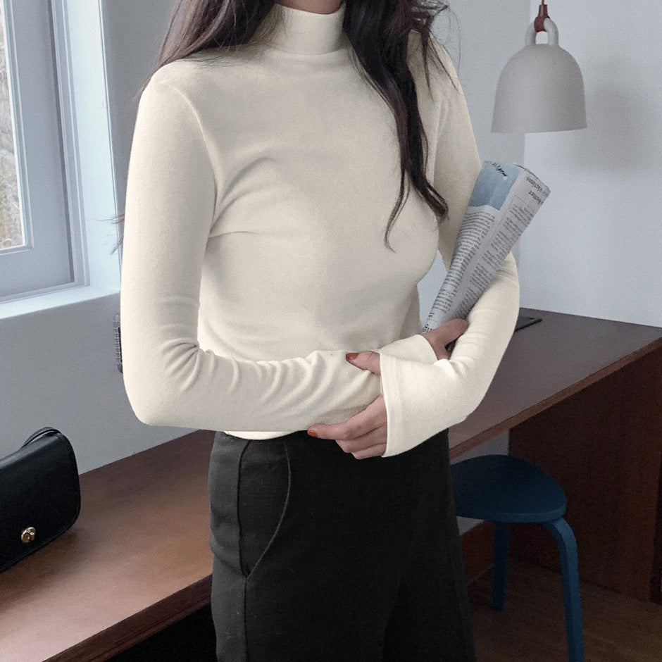 ZLLKL 6-color semi-turtleneck double-sided German velvet bottoming shirt for women's autumn and winter inner wear, warm long-sleeved women's top, 2025 style 2025 trade Korean version