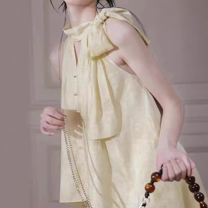 2025 Bamboo rhyme Zen, jasmine light yellow, Lyocell neck shirt + shorts set women's popular summer new