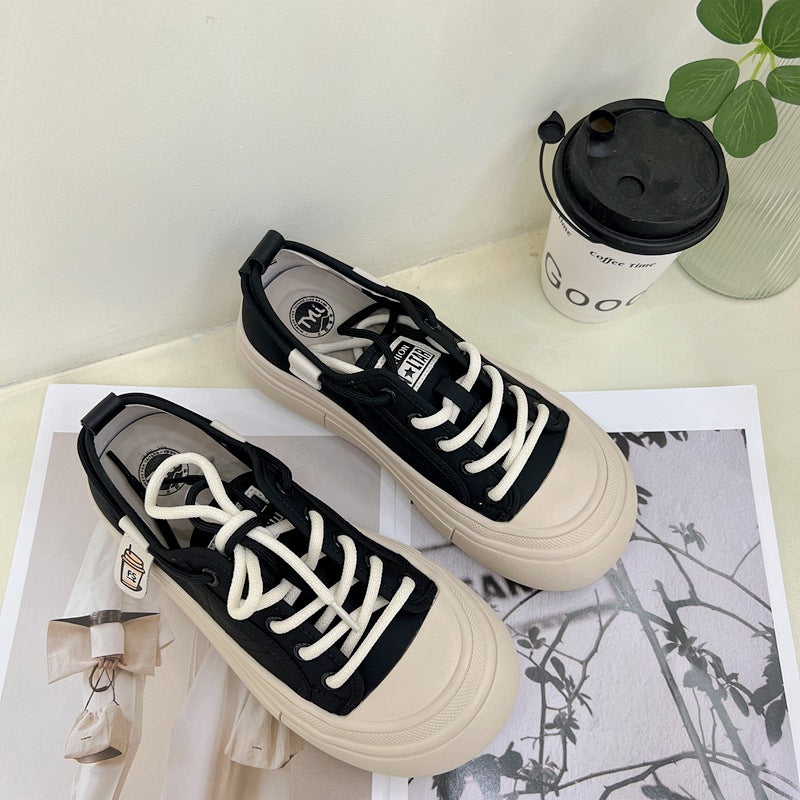 ZllKl Women's Thick-Soled Doll Head Canvas Sneakers New Bread Sports Casual All-Match White Shoes for Students