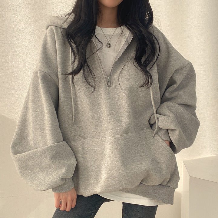 ZLLKL 2025 Zipper sweater women's new women's clothing loose Korean thin spring autumn and winter thickened velvet Popular trade wholesale