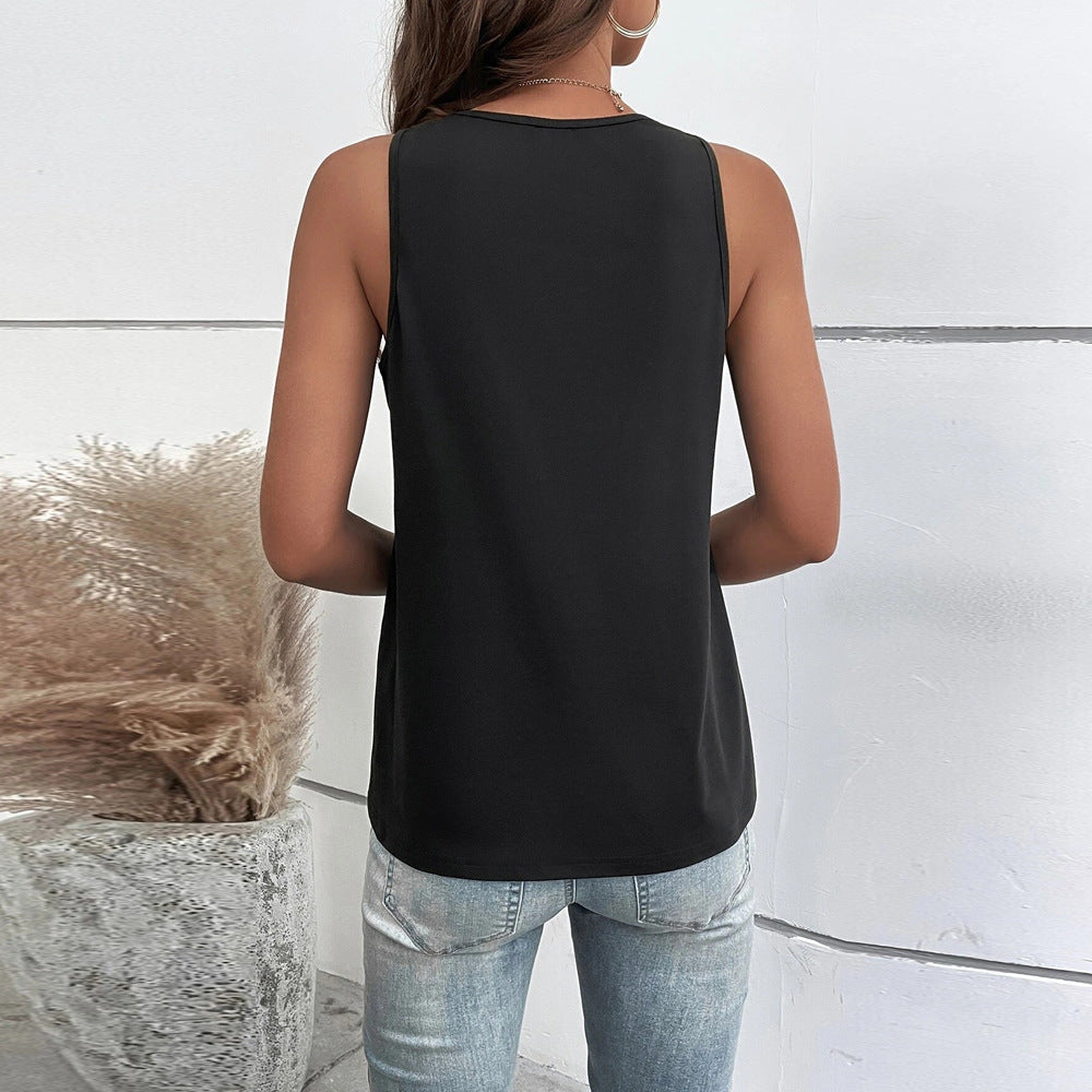 popular spring and summer New women's clothing sexy hollow V-neck sleeveless casual vest loose solid color top TOP