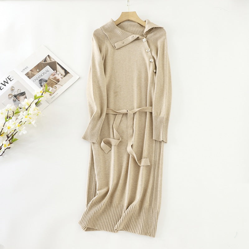 ZllKl Medium and long turtleneck sweater women's autumn and winter lazy style with coat knitted skirt knee temperament dress