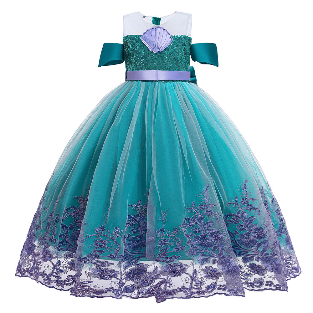 ZllKl Halloween Children's Costume Mermaid Mesh Sequins Shell Princess Dress Dress Girl's Dress Performance Costume