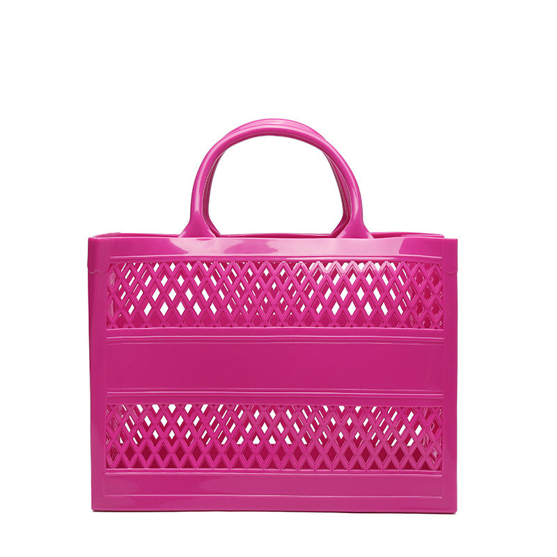 ZLLKL 2025 Trendy PVC Barbie Jelly Bag ins Beach Bag Large Capacity Storage Hollow Beach Bag Shopping Basket Portable Customization