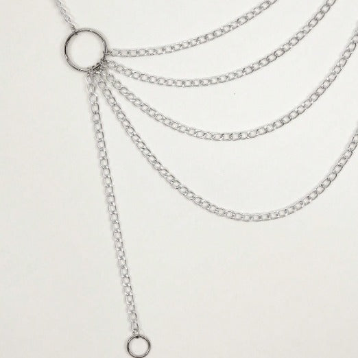 FB3415 2025 waist chain simple small ring connected multi-layer wave fringe pendulum chain waist chain waist decoration